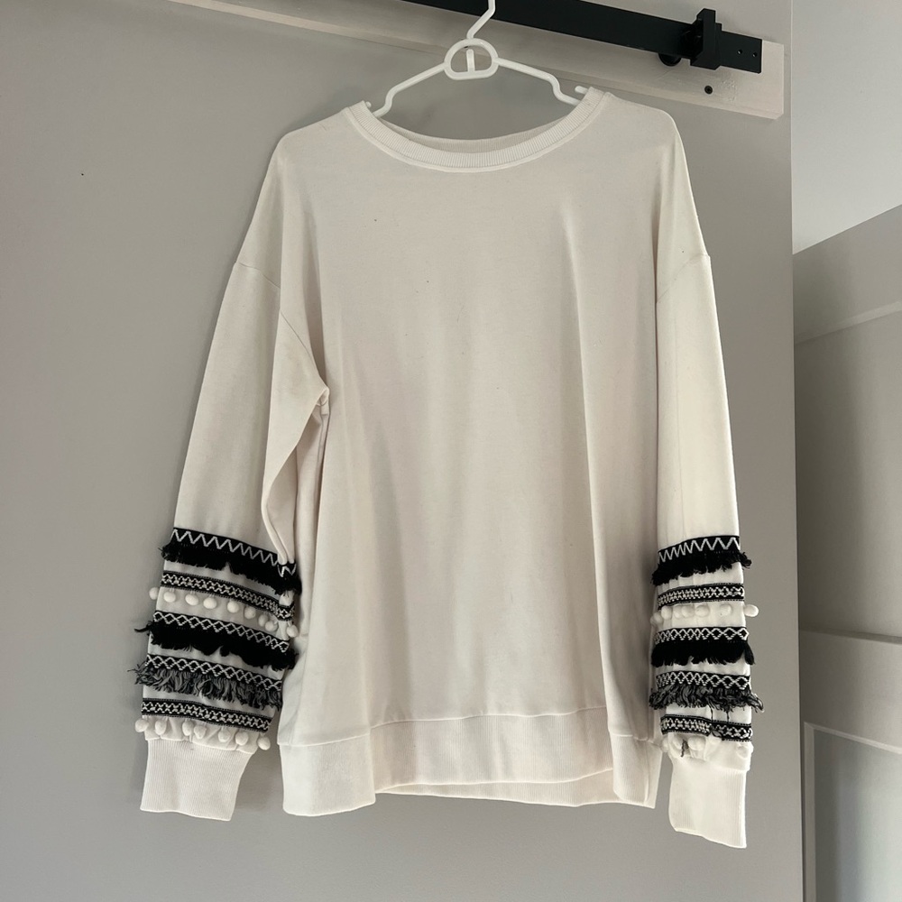 Women's White Sweater with Black Accents